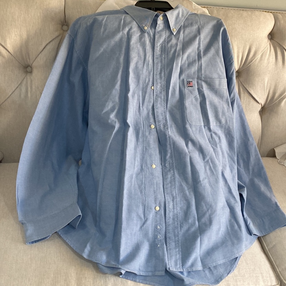 RALPH LAUREN Jeans Co blue button down shirt 100% cotton size XXL